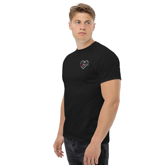 Front: Child of the King Christian t-shirt front with Love1614 heart logo on black by Love1614