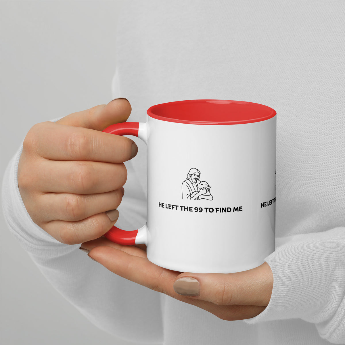 He Left The 99 To Find Me Mug held in hand, close-up