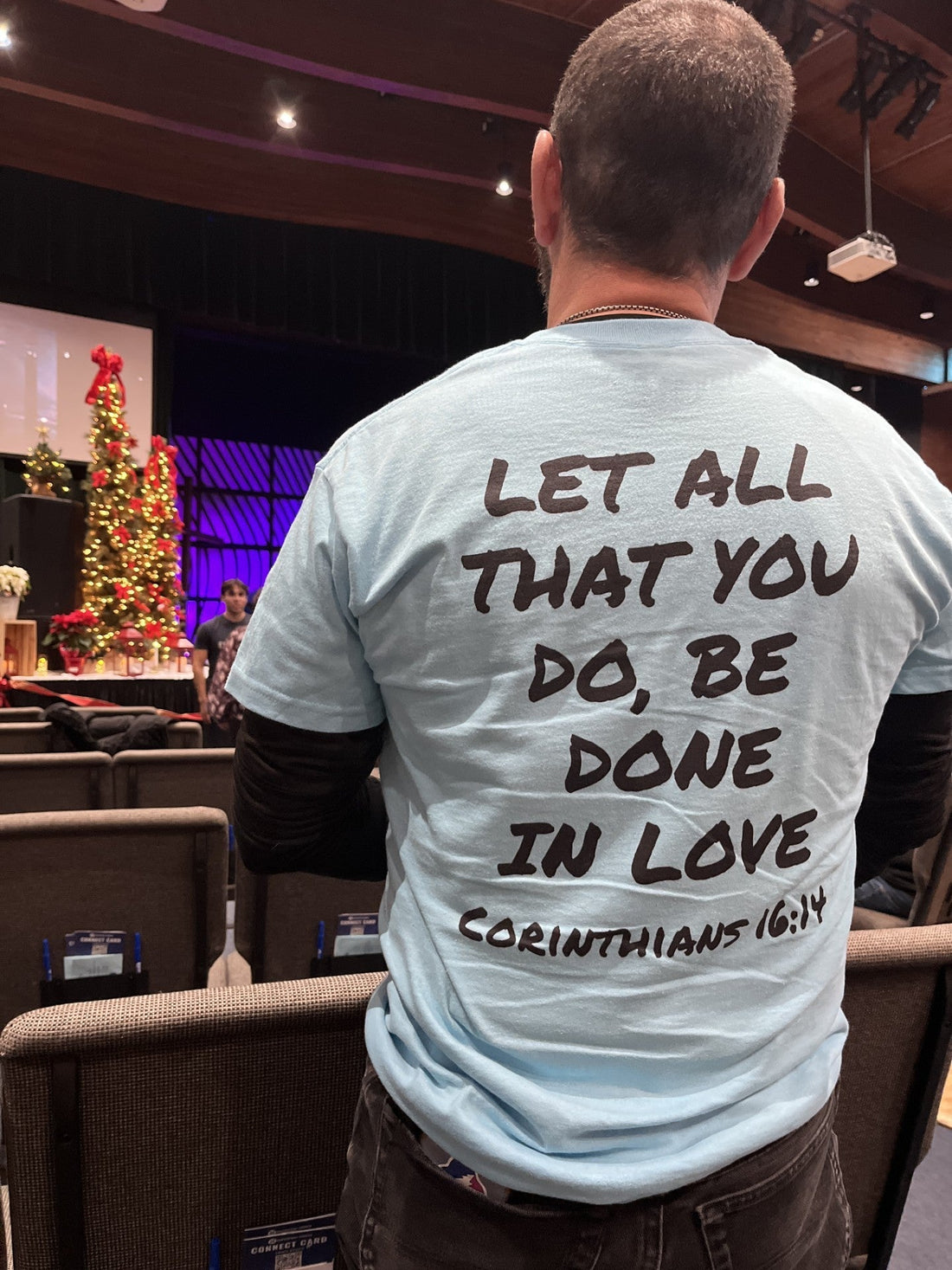 Man wearing Love1614 do everything in love 1 Corinthians 16:14 Christian t-shirt