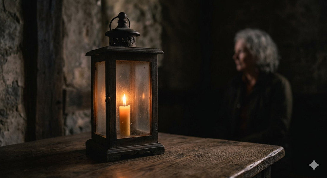 A single warm light glowing in a quiet dark space, symbolizing God's intimate presence with the brokenhearted