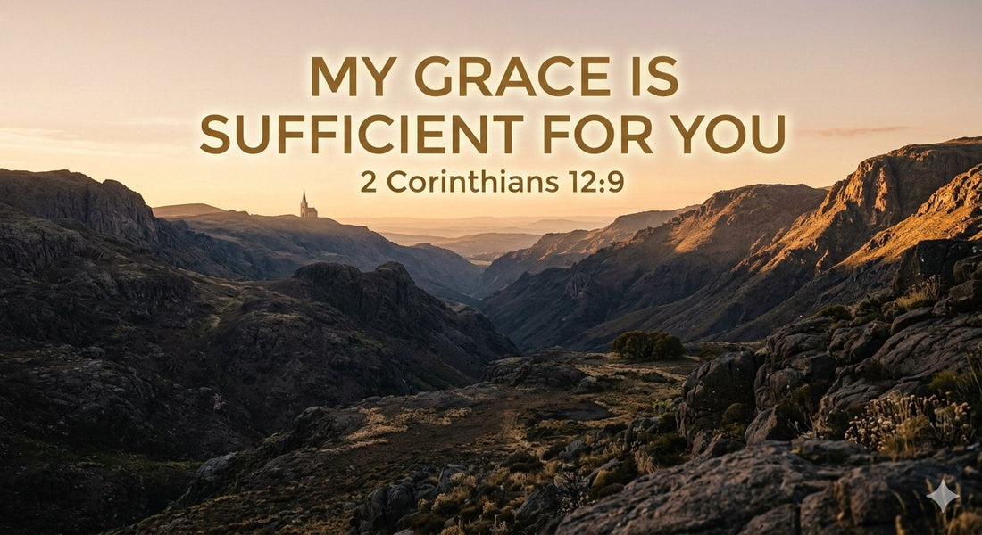 Christian encouragement graphic about 2 Corinthians 12:9 and God's grace being sufficient, Love1614