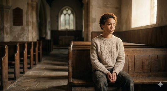 Person sitting alone in quiet contemplation with natural light coming from one direction