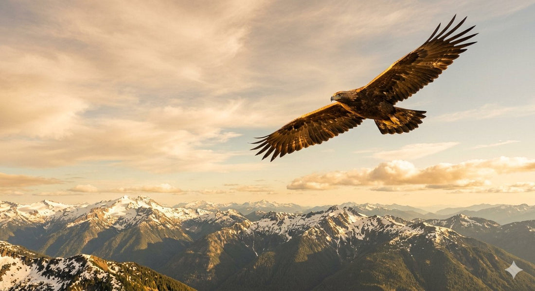 An eagle soaring above mountains in golden light, symbolizing renewed strength from waiting on the Lord