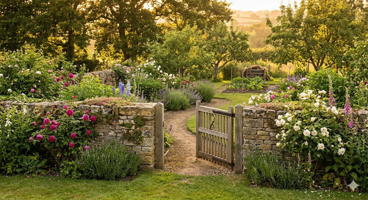 A warm sunlit garden gate, symbolizing healthy boundaries with openness and peace