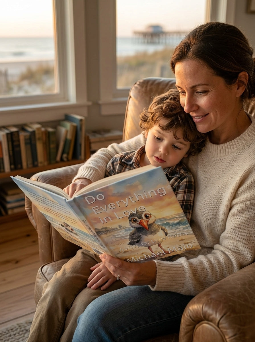 mother reading Christian children's book to child teaching kids about faith Love1614