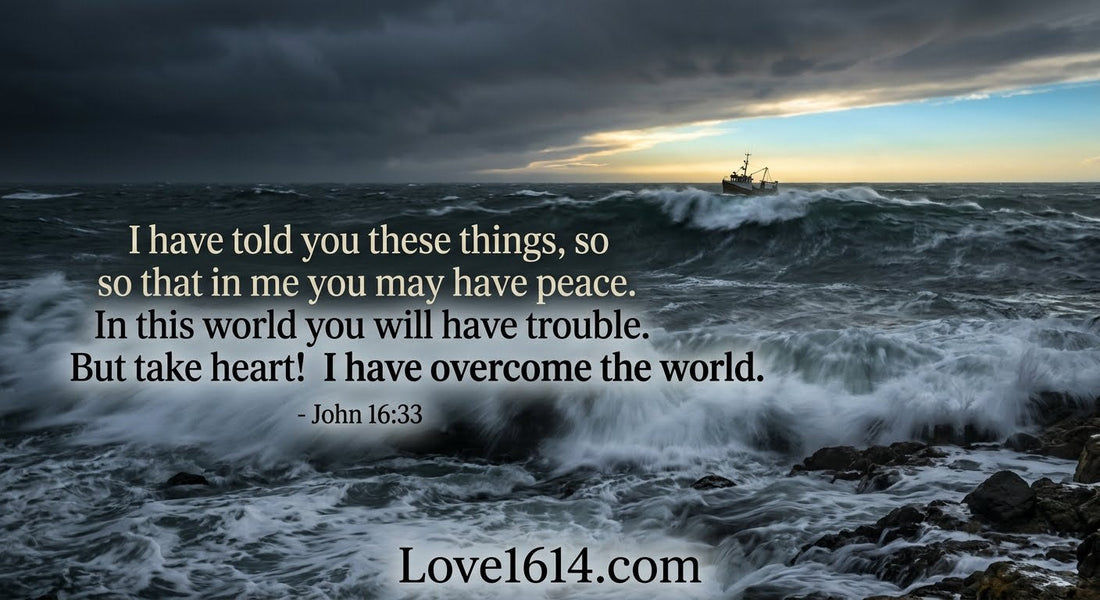 A stormy ocean with massive waves crashing but a small boat on the horizon still afloat with a sliver of clear sky ahead