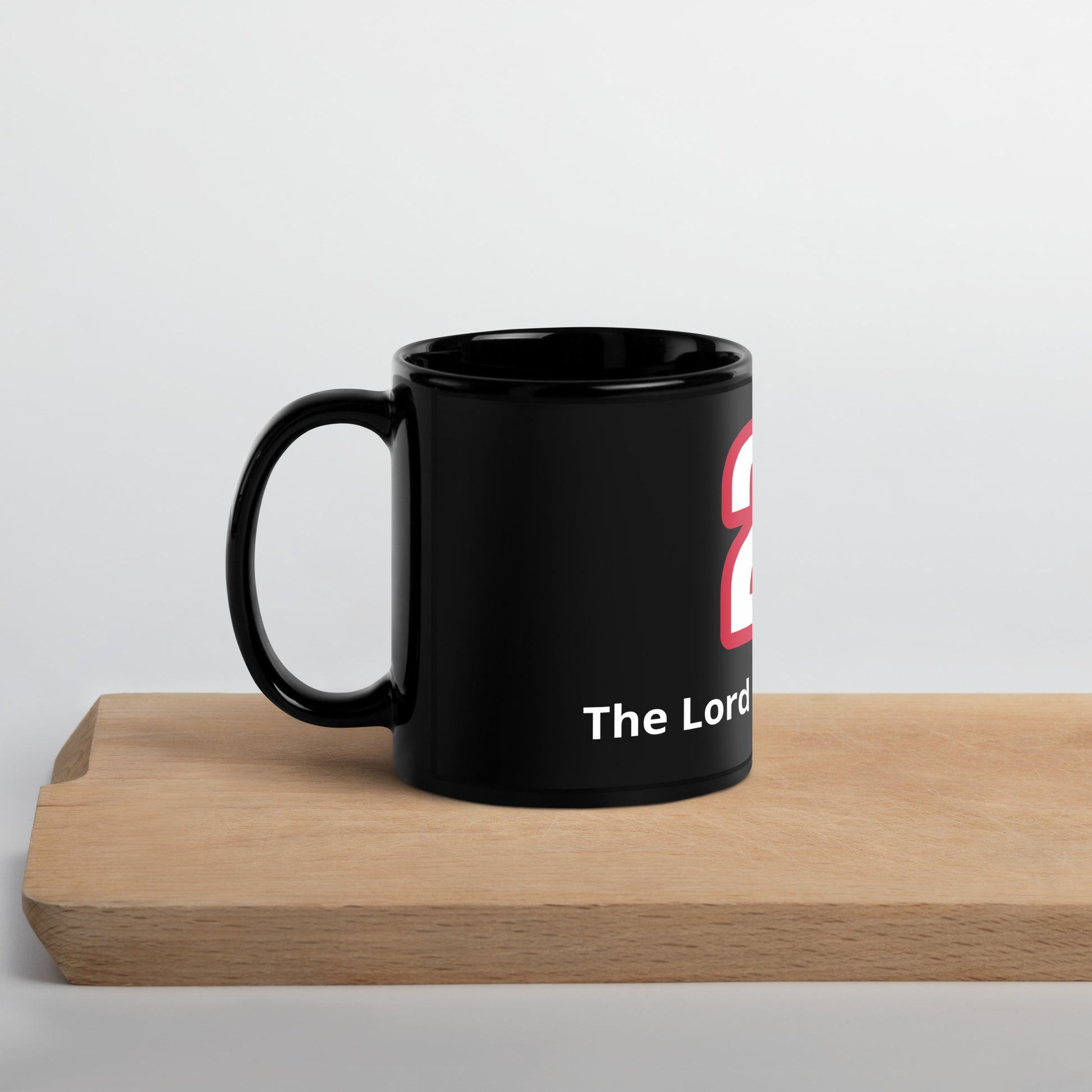Psalm 23 Christian coffee mug bold 23 red and white on black by Love1614