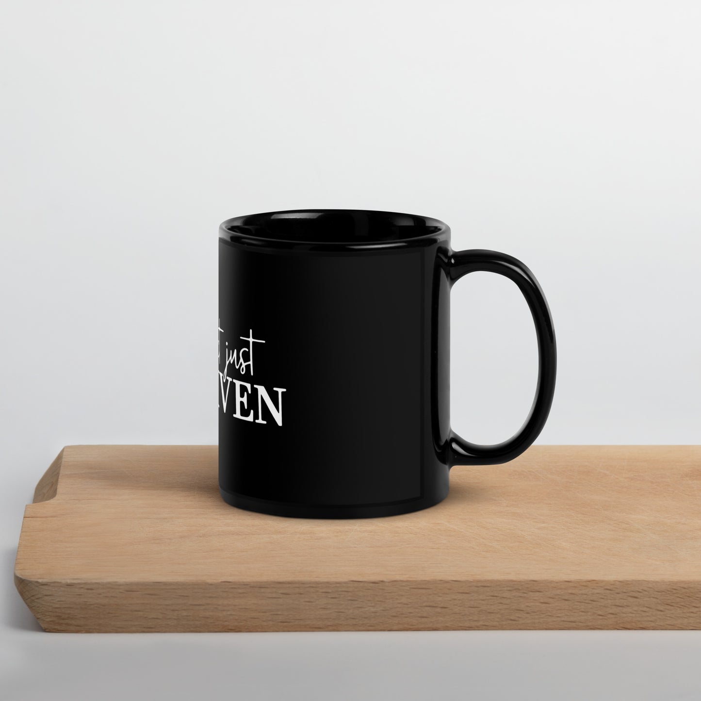 Not Perfect Just Forgiven mug handle view black glossy ceramic by Love1614
