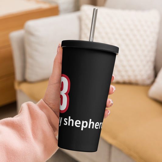 Hand holding Psalm 23 Christian tumbler with red 23 design by Love1614