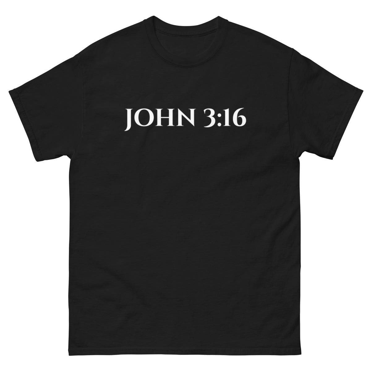 John 3:16 black Christian t-shirt white bold text by Love1614
