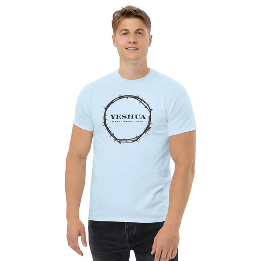 Man wearing Yeshua T-Shirt in light blue, front view