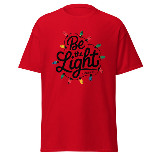 Be The Light Christmas T-Shirt in red, front view