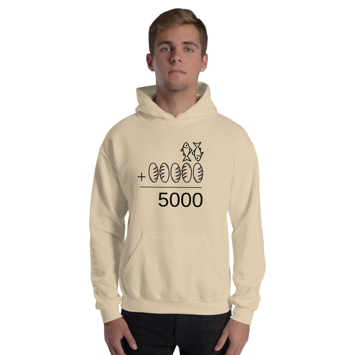 Man wearing  Jesus Math Christian hoodie, lifestyle shot