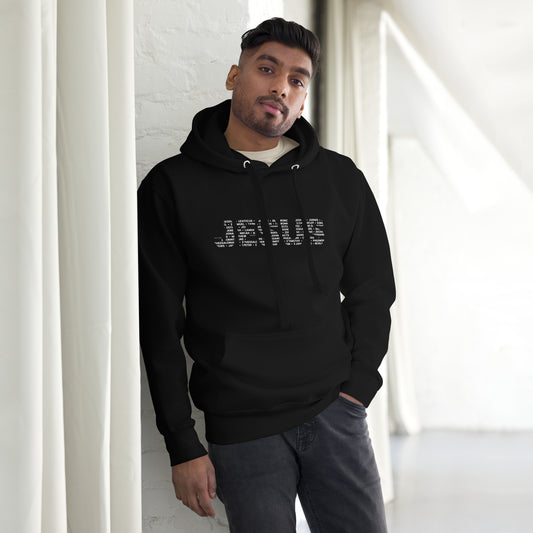 Man wearing Jesus 66 Books of the Bible Christian hoodie in black from Love1614